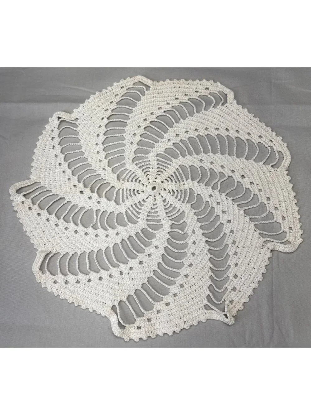 Crocheted Cream Round Doily Handmade Swirl Design 11